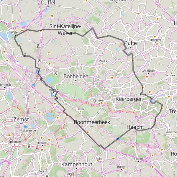 Map miniature of "Walem and Beyond" cycling inspiration in Prov. Antwerpen, Belgium. Generated by Tarmacs.app cycling route planner