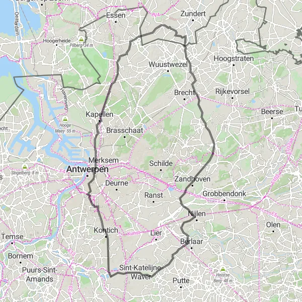 Map miniature of "The Antwerp Nature Route" cycling inspiration in Prov. Antwerpen, Belgium. Generated by Tarmacs.app cycling route planner