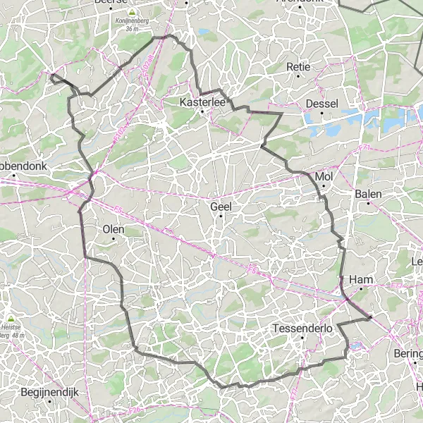 Miniatuurkaart van de fietsinspiratie "Roadtrip naar Engsbergen" in Prov. Antwerpen, Belgium. Gemaakt door de Tarmacs.app fietsrouteplanner