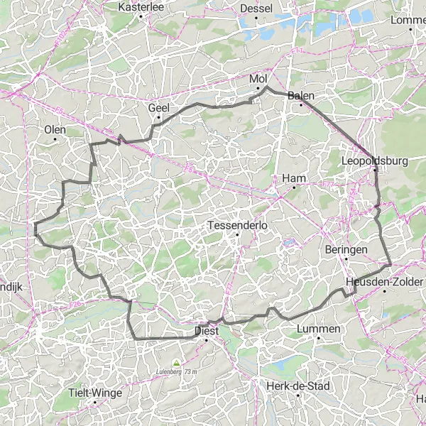 Karten-Miniaturansicht der Radinspiration "Rundtour Zoerle-Parwijs" in Prov. Antwerpen, Belgium. Erstellt vom Tarmacs.app-Routenplaner für Radtouren