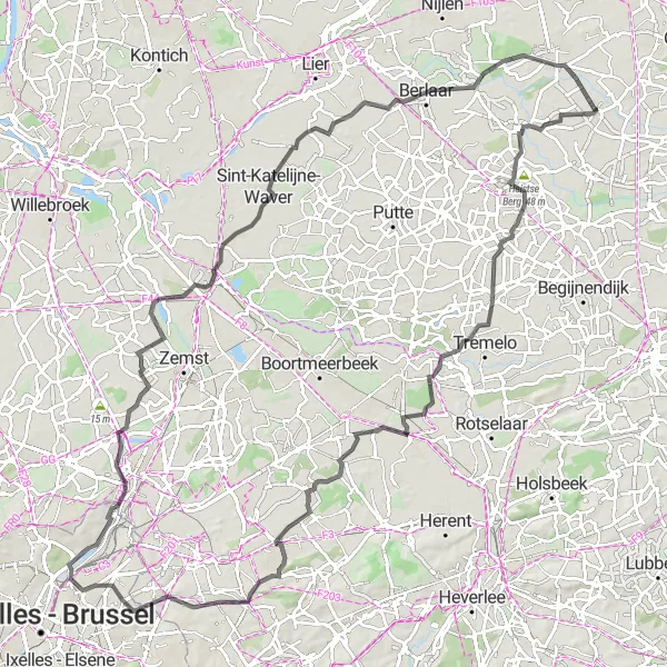 Map miniature of "Antwerp to Berlaar Cycling Route" cycling inspiration in Prov. Antwerpen, Belgium. Generated by Tarmacs.app cycling route planner