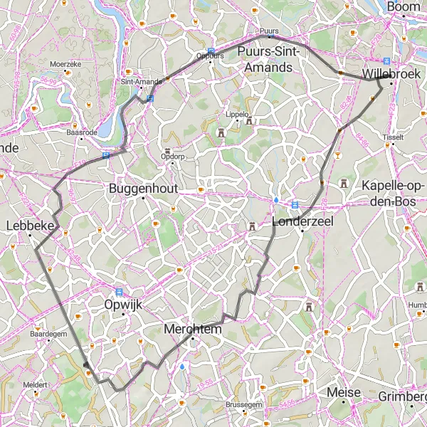 Miniature de la carte de l'inspiration cycliste "Le Parcours de Briel" dans la Prov. Antwerpen, Belgium. Générée par le planificateur d'itinéraire cycliste Tarmacs.app