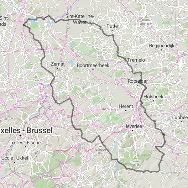 Karten-Miniaturansicht der Radinspiration "Roadtrip zu historischen Highlights von Walem bis Leefdaal" in Prov. Antwerpen, Belgium. Erstellt vom Tarmacs.app-Routenplaner für Radtouren