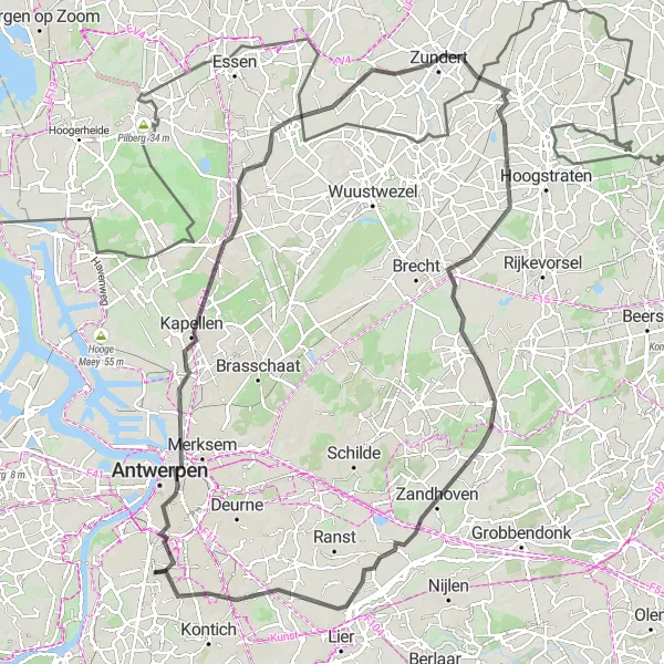 Miniatuurkaart van de fietsinspiratie "Bosrijke Omgevingen" in Prov. Antwerpen, Belgium. Gemaakt door de Tarmacs.app fietsrouteplanner