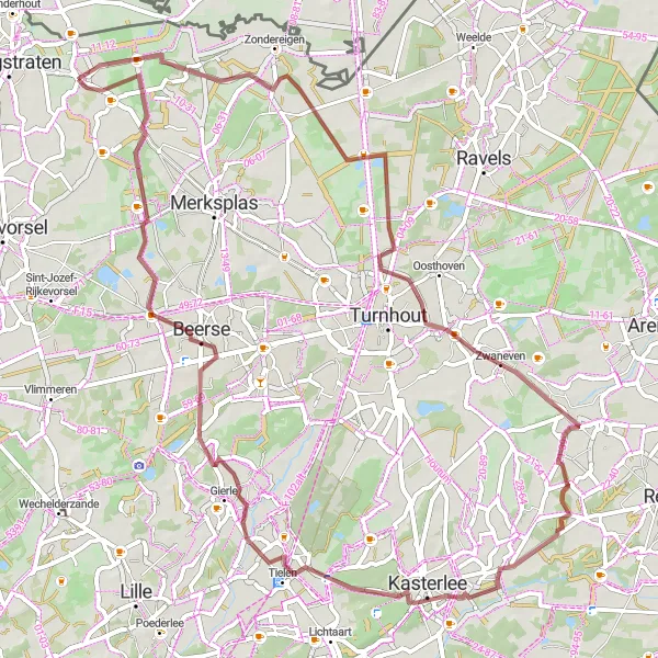 Map miniature of "Gravel Adventure" cycling inspiration in Prov. Antwerpen, Belgium. Generated by Tarmacs.app cycling route planner