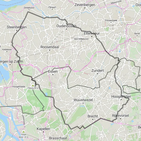 Map miniature of "Scenic Road Cycling Journey of Antwerp Province" cycling inspiration in Prov. Antwerpen, Belgium. Generated by Tarmacs.app cycling route planner