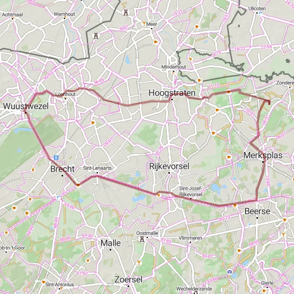 Miniature de la carte de l'inspiration cycliste "Tour du Château Hens" dans la Prov. Antwerpen, Belgium. Générée par le planificateur d'itinéraire cycliste Tarmacs.app