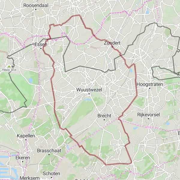 Karten-Miniaturansicht der Radinspiration "Gravelroute Sint-Antonius - Zoersel - Sint-Lenaarts" in Prov. Antwerpen, Belgium. Erstellt vom Tarmacs.app-Routenplaner für Radtouren