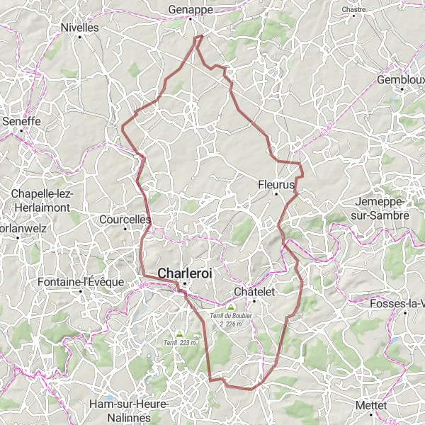 Miniatuurkaart van de fietsinspiratie "Historisch Charleroi en Terril des Piges Gravel Route" in Prov. Brabant Wallon, Belgium. Gemaakt door de Tarmacs.app fietsrouteplanner