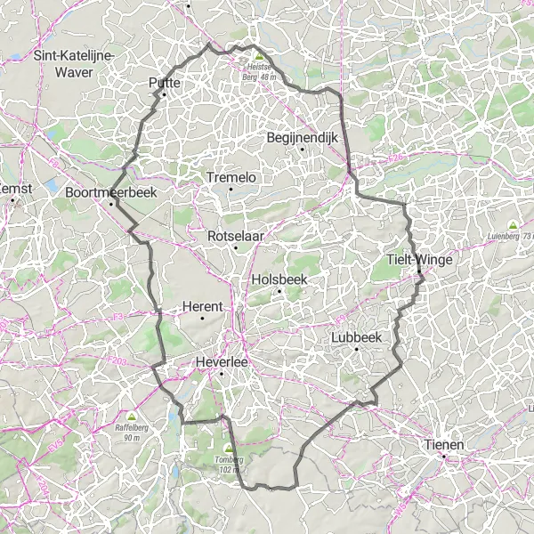 Map miniature of "Exploring the Brabant Wallon Suburbs" cycling inspiration in Prov. Brabant Wallon, Belgium. Generated by Tarmacs.app cycling route planner