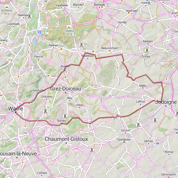 Map miniature of "Exploring Rural Routes near Bierges" cycling inspiration in Prov. Brabant Wallon, Belgium. Generated by Tarmacs.app cycling route planner