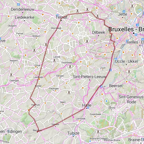 Karten-Miniaturansicht der Radinspiration "Bierghes - Gooik - Sint-Ulriks-Kapelle - Berchem-Sainte-Agathe - Halle - Saintes" in Prov. Brabant Wallon, Belgium. Erstellt vom Tarmacs.app-Routenplaner für Radtouren