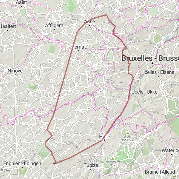 Karten-Miniaturansicht der Radinspiration "Abenteuerliche Schottertour durch die Natur" in Prov. Brabant Wallon, Belgium. Erstellt vom Tarmacs.app-Routenplaner für Radtouren