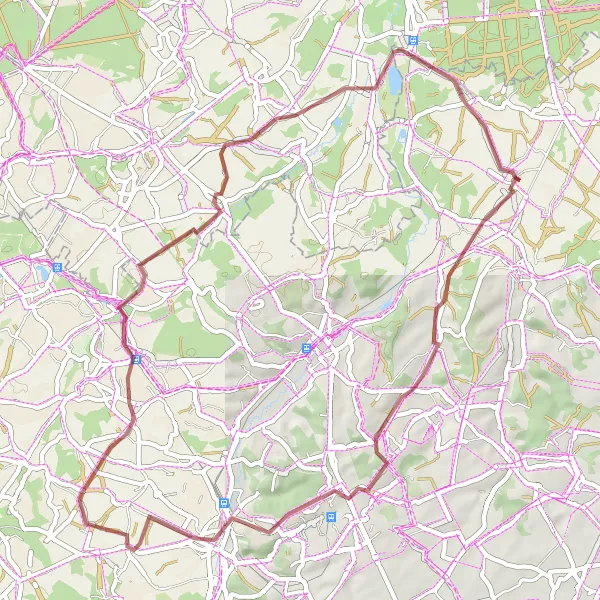 Miniature de la carte de l'inspiration cycliste "Le tour des Châteaux en gravier" dans la Prov. Brabant Wallon, Belgium. Générée par le planificateur d'itinéraire cycliste Tarmacs.app