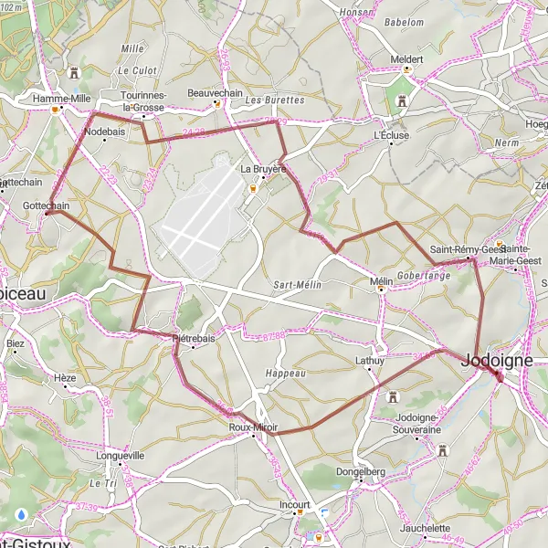 Karten-Miniaturansicht der Radinspiration "Rundfahrt ab Bossut-Gottechain" in Prov. Brabant Wallon, Belgium. Erstellt vom Tarmacs.app-Routenplaner für Radtouren