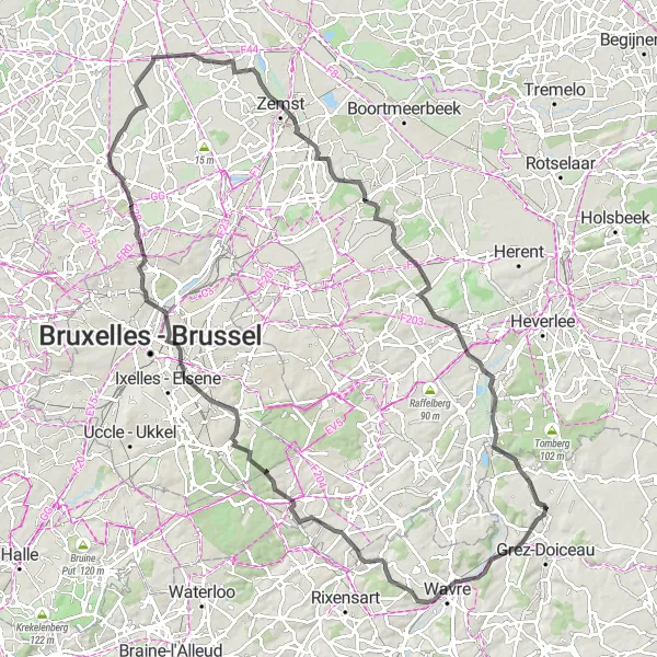 Map miniature of "Scenic Road Tour through Brabant Wallon" cycling inspiration in Prov. Brabant Wallon, Belgium. Generated by Tarmacs.app cycling route planner