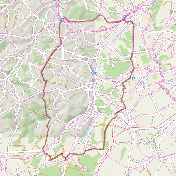 Map miniature of "Bousval Gravel Loop" cycling inspiration in Prov. Brabant Wallon, Belgium. Generated by Tarmacs.app cycling route planner