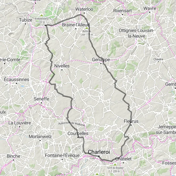 Map miniature of "Road Cycling Route to Observatoire de l'Empereur" cycling inspiration in Prov. Brabant Wallon, Belgium. Generated by Tarmacs.app cycling route planner