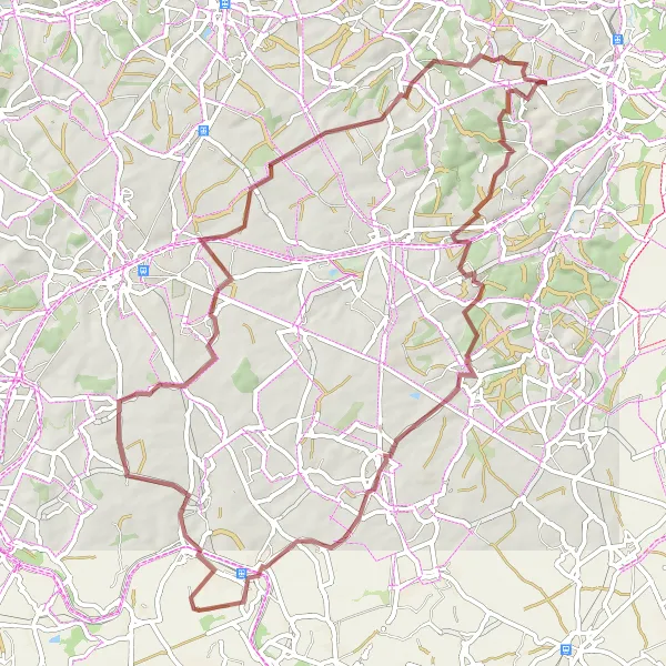 Map miniature of "Bousval to Maransart Gravel" cycling inspiration in Prov. Brabant Wallon, Belgium. Generated by Tarmacs.app cycling route planner