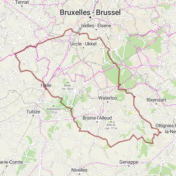 Map miniature of "Maransart to Lasne Gravel" cycling inspiration in Prov. Brabant Wallon, Belgium. Generated by Tarmacs.app cycling route planner