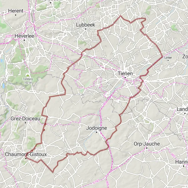 Karten-Miniaturansicht der Radinspiration "Abenteuerliche Schottertour durch Brabant Wallon" in Prov. Brabant Wallon, Belgium. Erstellt vom Tarmacs.app-Routenplaner für Radtouren