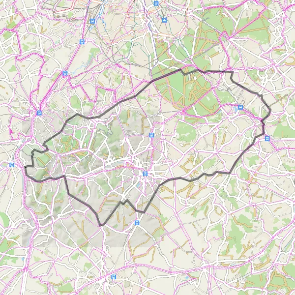 Map miniature of "Hills and Valleys Road Ride" cycling inspiration in Prov. Brabant Wallon, Belgium. Generated by Tarmacs.app cycling route planner