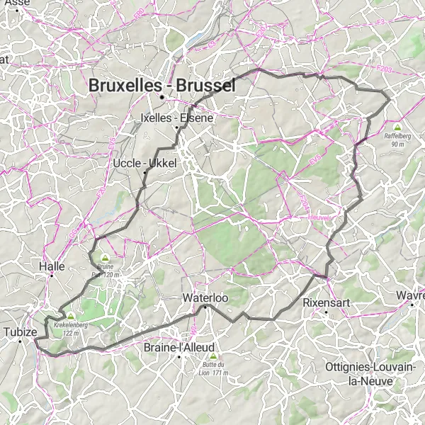 Map miniature of "Road Cycling Paradise" cycling inspiration in Prov. Brabant Wallon, Belgium. Generated by Tarmacs.app cycling route planner