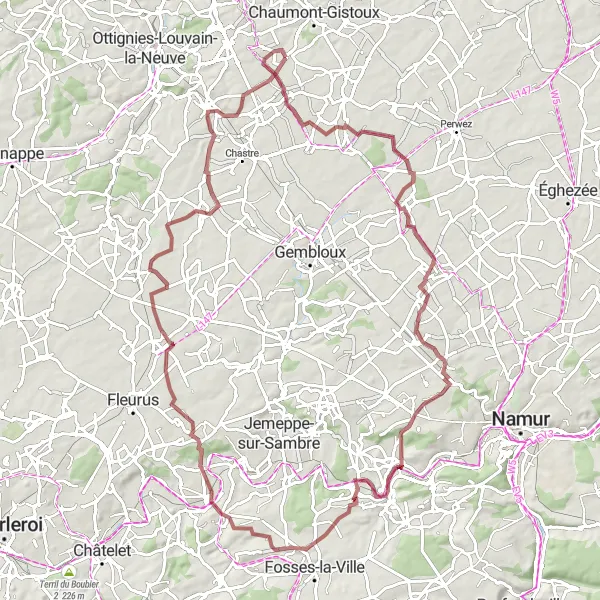 Miniatuurkaart van de fietsinspiratie "Avontuurlijk gravel parcours door het Brabantse landschap" in Prov. Brabant Wallon, Belgium. Gemaakt door de Tarmacs.app fietsrouteplanner
