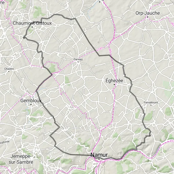 Karten-Miniaturansicht der Radinspiration "Auf den Spuren von Corroy-le-Grand" in Prov. Brabant Wallon, Belgium. Erstellt vom Tarmacs.app-Routenplaner für Radtouren