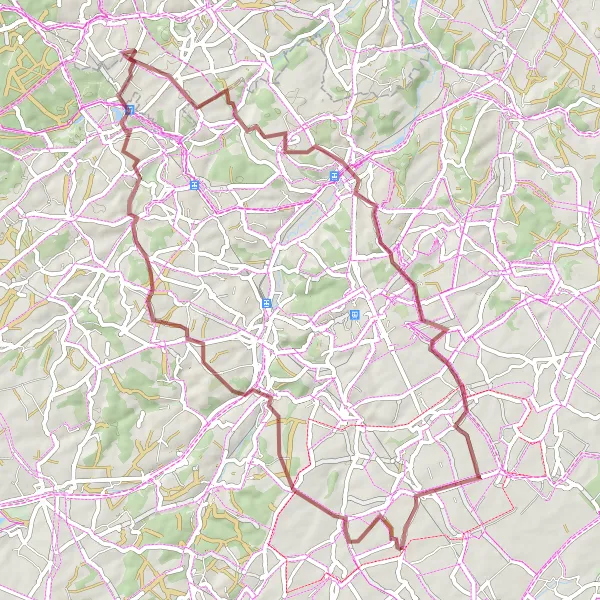 Miniatuurkaart van de fietsinspiratie "Gravelavontuur in Brabant Wallon" in Prov. Brabant Wallon, Belgium. Gemaakt door de Tarmacs.app fietsrouteplanner
