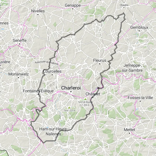 Map miniature of "Château de Foriet to Mellery Loop" cycling inspiration in Prov. Brabant Wallon, Belgium. Generated by Tarmacs.app cycling route planner