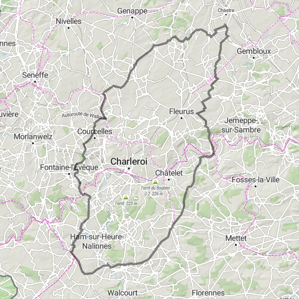 Map miniature of "Château de Foriet Loop" cycling inspiration in Prov. Brabant Wallon, Belgium. Generated by Tarmacs.app cycling route planner