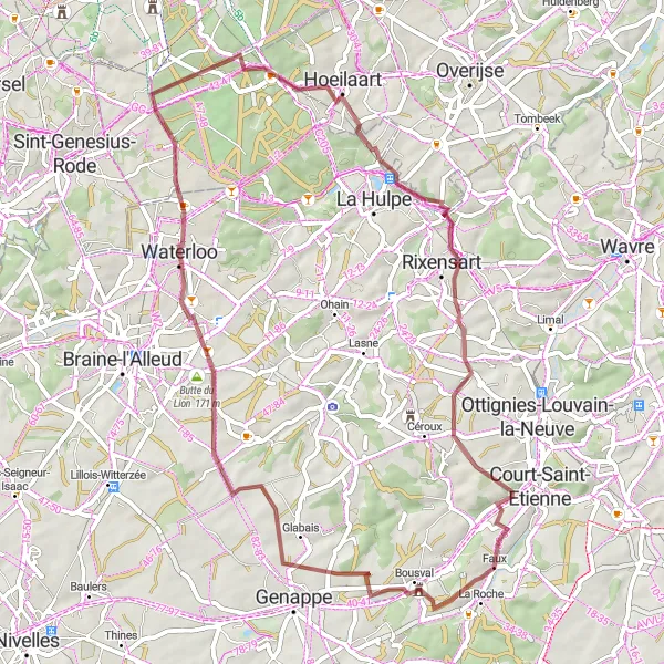 Miniature de la carte de l'inspiration cycliste "Itinéraire Secret du Brabant Wallon" dans la Prov. Brabant Wallon, Belgium. Générée par le planificateur d'itinéraire cycliste Tarmacs.app