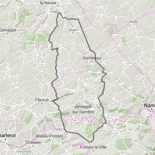 Karten-Miniaturansicht der Radinspiration "Rundtour durch Ligny und Tamines" in Prov. Brabant Wallon, Belgium. Erstellt vom Tarmacs.app-Routenplaner für Radtouren