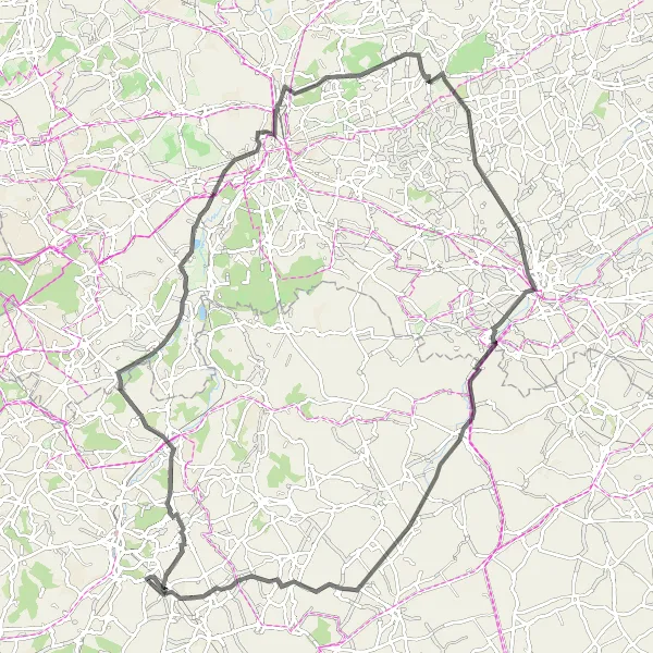 Miniature de la carte de l'inspiration cycliste "Itinéraire des Collines Brabançonnes" dans la Prov. Brabant Wallon, Belgium. Générée par le planificateur d'itinéraire cycliste Tarmacs.app