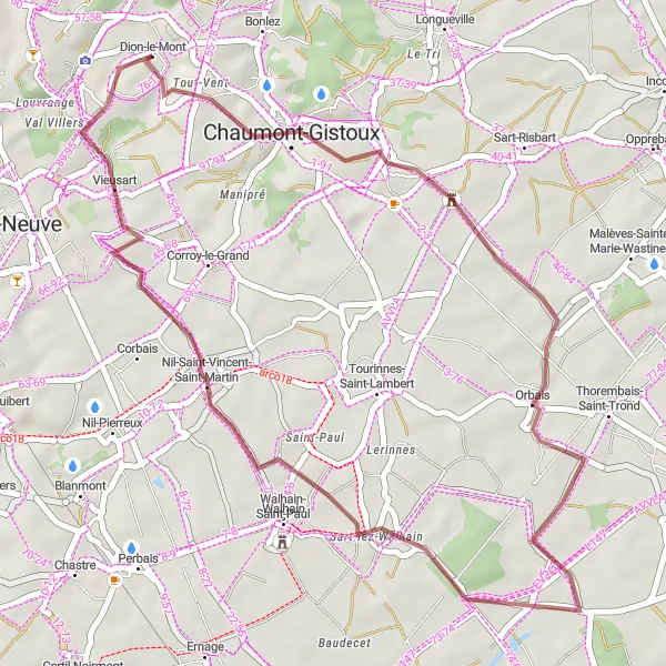Karten-Miniaturansicht der Radinspiration "Gravel-Tour durch die Natur von Brabant Wallon" in Prov. Brabant Wallon, Belgium. Erstellt vom Tarmacs.app-Routenplaner für Radtouren