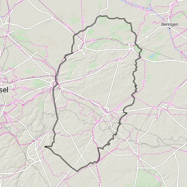 Miniature de la carte de l'inspiration cycliste "Tour des Villages Brabançons" dans la Prov. Brabant Wallon, Belgium. Générée par le planificateur d'itinéraire cycliste Tarmacs.app