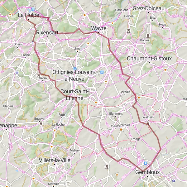 Map miniature of "Picturesque Landscapes and Historical Wonders" cycling inspiration in Prov. Brabant Wallon, Belgium. Generated by Tarmacs.app cycling route planner