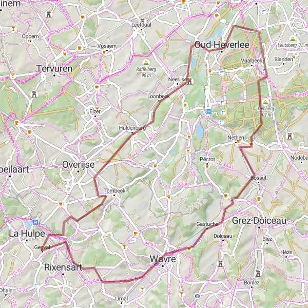 Miniatuurkaart van de fietsinspiratie "Gravelroute langs natuurgebieden" in Prov. Brabant Wallon, Belgium. Gemaakt door de Tarmacs.app fietsrouteplanner