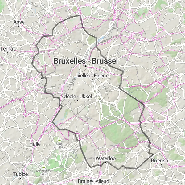 Miniatuurkaart van de fietsinspiratie "Prachtige tocht door het groene landschap" in Prov. Brabant Wallon, Belgium. Gemaakt door de Tarmacs.app fietsrouteplanner