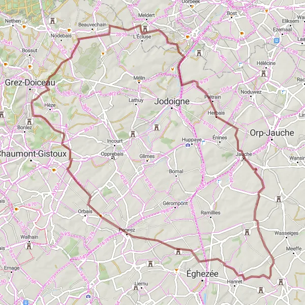 Miniature de la carte de l'inspiration cycliste "Aventure nature en gravel à travers le Brabant Wallon" dans la Prov. Brabant Wallon, Belgium. Générée par le planificateur d'itinéraire cycliste Tarmacs.app