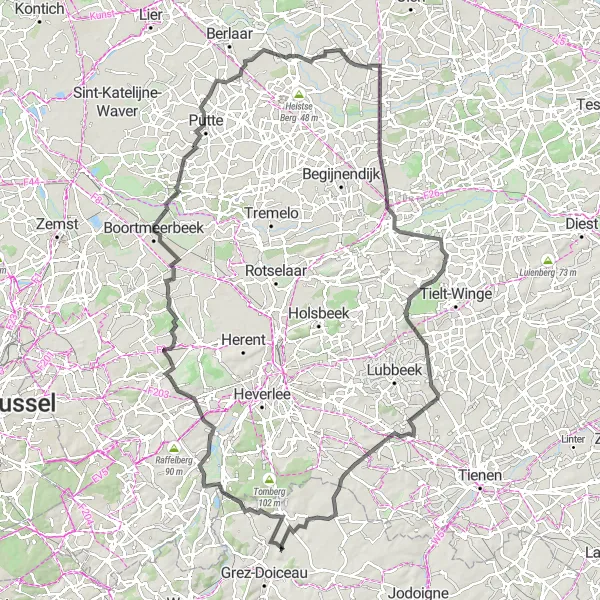 Map miniature of "Discover Brabant Wallon" cycling inspiration in Prov. Brabant Wallon, Belgium. Generated by Tarmacs.app cycling route planner
