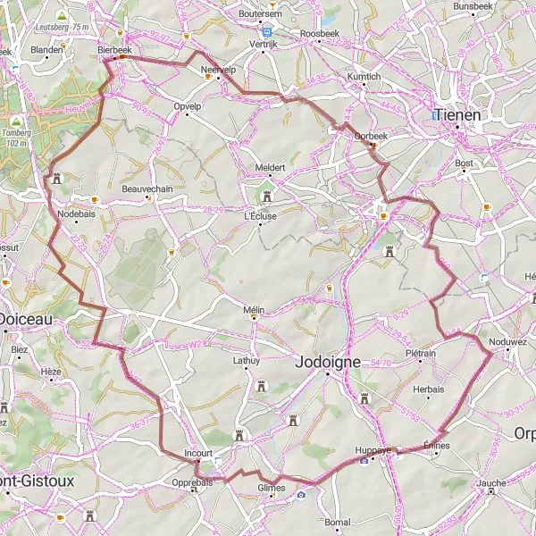 Map miniature of "Hamme-Mille Gravel Adventure" cycling inspiration in Prov. Brabant Wallon, Belgium. Generated by Tarmacs.app cycling route planner