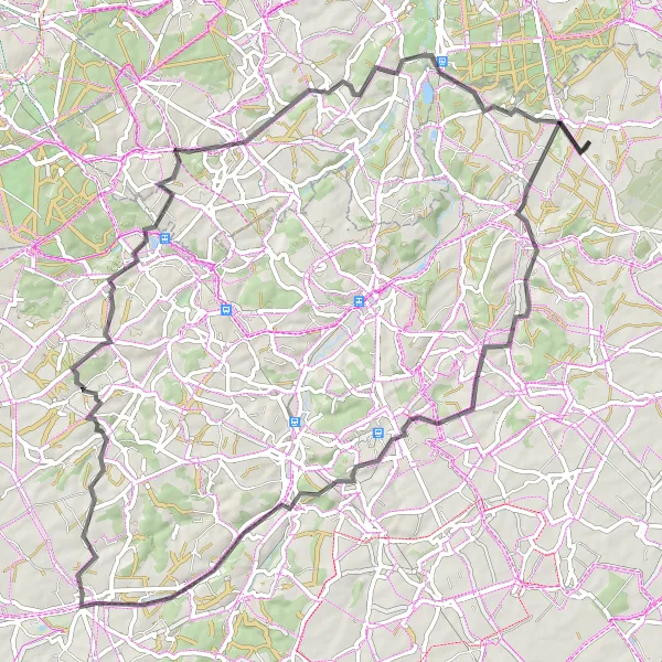 Map miniature of "Nodebais Loop" cycling inspiration in Prov. Brabant Wallon, Belgium. Generated by Tarmacs.app cycling route planner