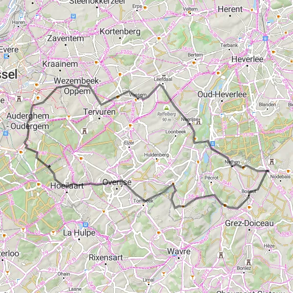 Map miniature of "Hamme-Mille to Archennes" cycling inspiration in Prov. Brabant Wallon, Belgium. Generated by Tarmacs.app cycling route planner