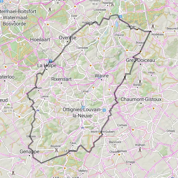 Map miniature of "Hamme-Mille Highlights" cycling inspiration in Prov. Brabant Wallon, Belgium. Generated by Tarmacs.app cycling route planner