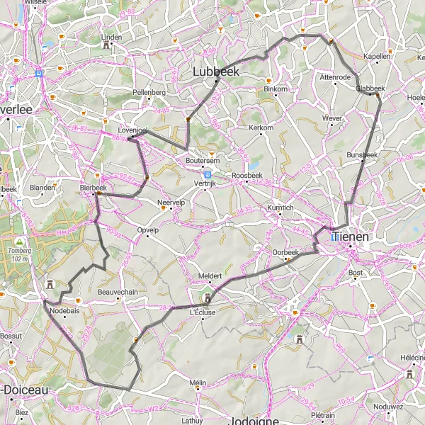 Map miniature of "Exploring Lubbeek by Road" cycling inspiration in Prov. Brabant Wallon, Belgium. Generated by Tarmacs.app cycling route planner