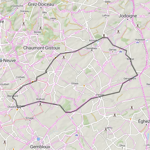 Miniature de la carte de l'inspiration cycliste "Le Charme des Villages Brabançons" dans la Prov. Brabant Wallon, Belgium. Générée par le planificateur d'itinéraire cycliste Tarmacs.app