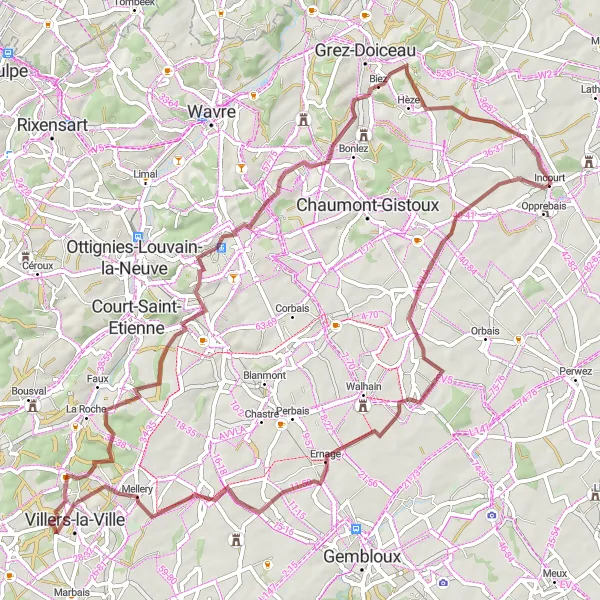 Map miniature of "Chapelle du Dieu Aimant to Roux-Miroir" cycling inspiration in Prov. Brabant Wallon, Belgium. Generated by Tarmacs.app cycling route planner