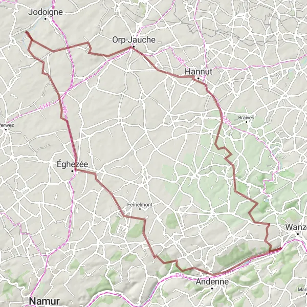 Miniatuurkaart van de fietsinspiratie "Ontdek de landelijke charme van Waals-Brabant" in Prov. Brabant Wallon, Belgium. Gemaakt door de Tarmacs.app fietsrouteplanner